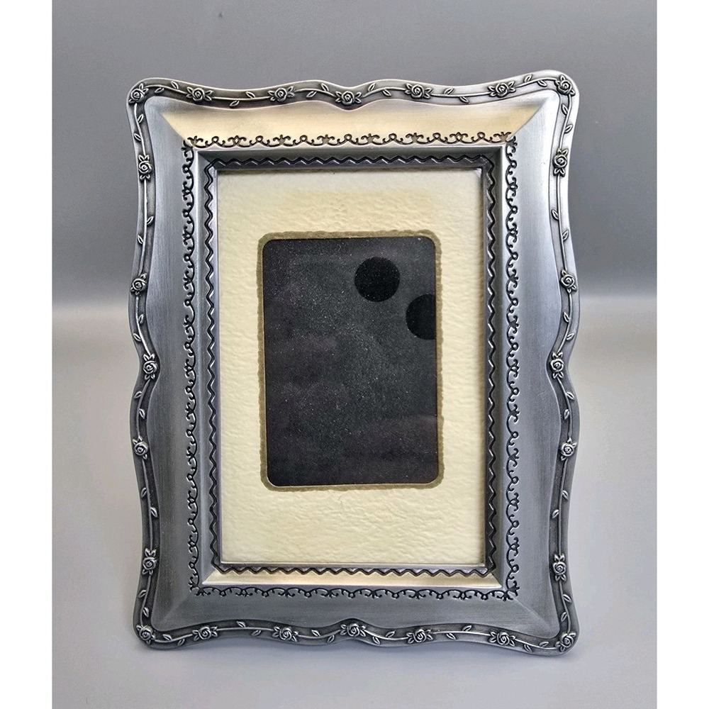 Malden Ornate Silver Tone Photo Frame Floral Border Holds 3.5" x 5" Picture